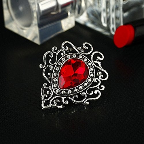 MINGHUA Retro Hollow Flower Waterdrop Gemstone Brooch for Women (Red) - Image 2