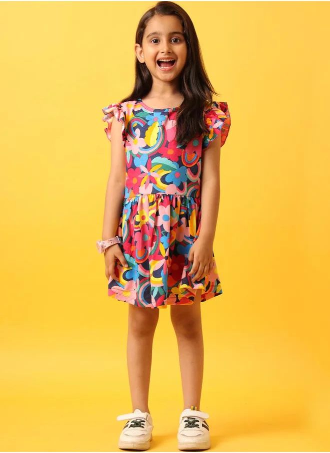 Anthrilo Floral Ruffle Sleeve A-Line Dress by Styli