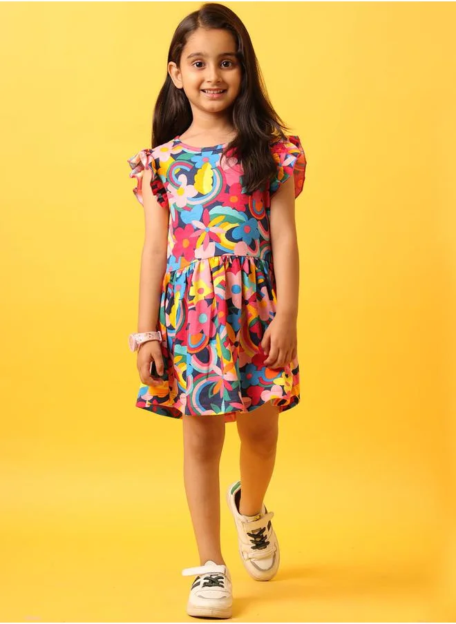 Anthrilo Floral Ruffle Sleeve A-Line Dress by Styli