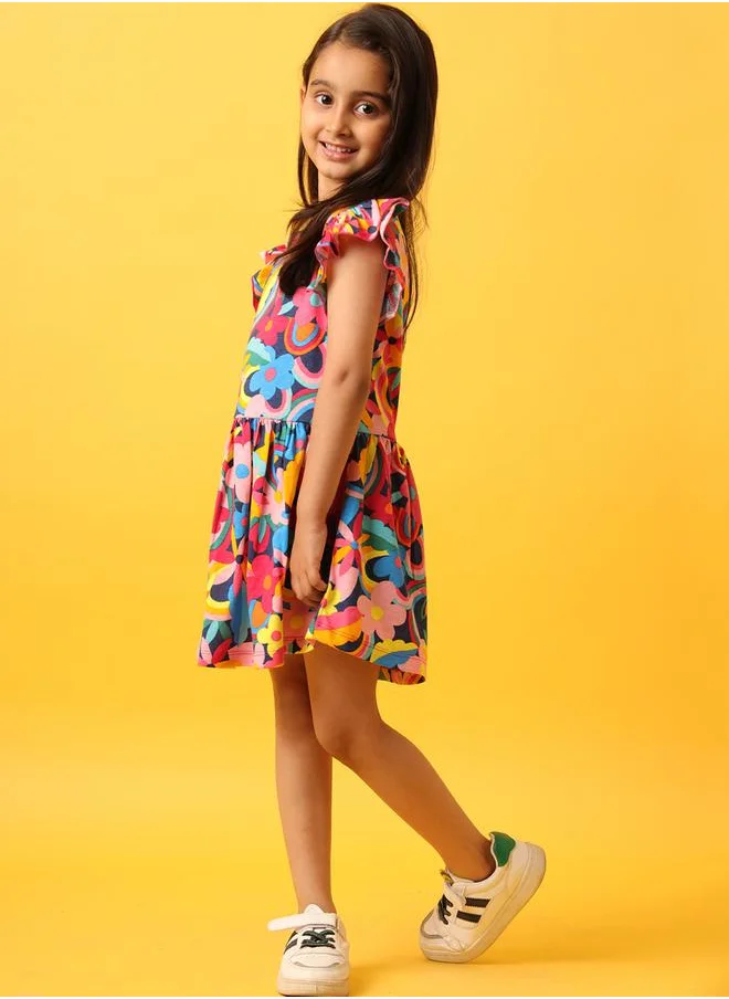 Anthrilo Floral Ruffle Sleeve A-Line Dress by Styli