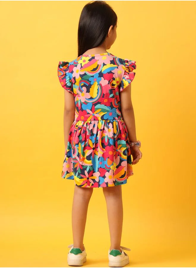 Anthrilo Floral Ruffle Sleeve A-Line Dress by Styli