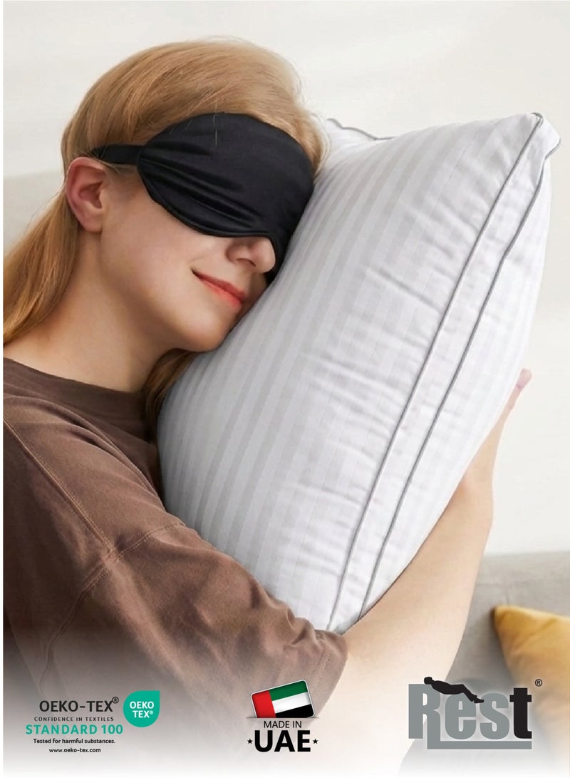 ريست وسادة مجمعة قطيفة مخططة مقاس قياسي 50 × 70 سم / 20 بوصة × 28 بوصة وسادة سرير للنوم، وسادة مجمعة قطيفة للظهر أو المعدة أو الجانب الذين ينامون، وسادة فندقية مع حشوة بديلة للأسفل - Image 4