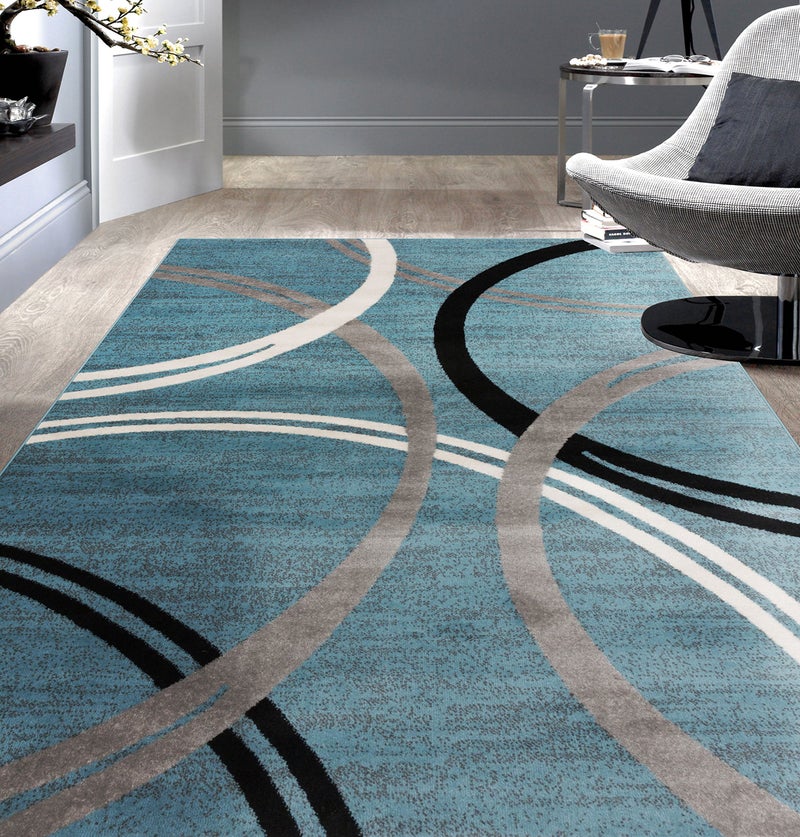 Rugshop Modern Wavy Circles Design Area Rug 66 x 9 Blue