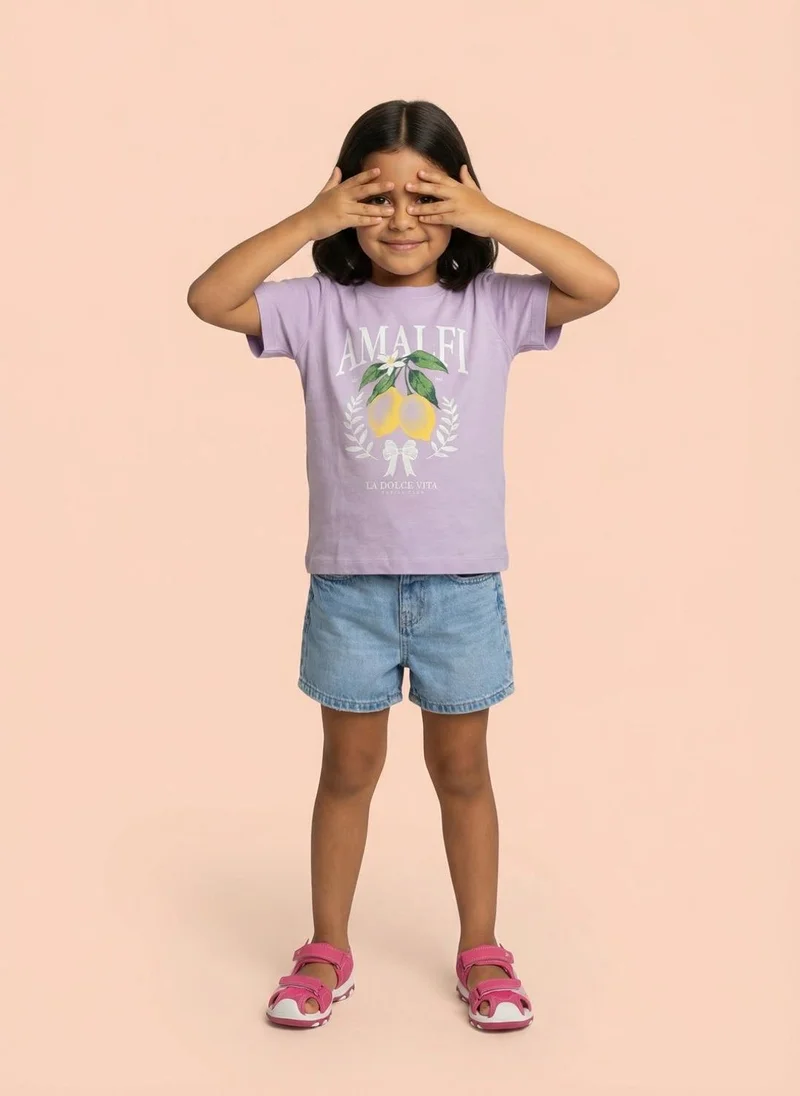نوتيناتي Nautinati Girls' 100% Cotton Crew Neck Amalfi Varsity Placement Print T-shirt