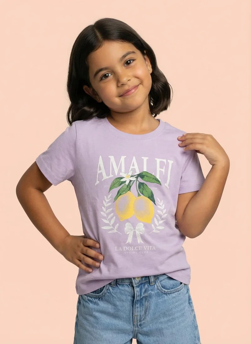 نوتيناتي Nautinati Girls' 100% Cotton Crew Neck Amalfi Varsity Placement Print T-shirt
