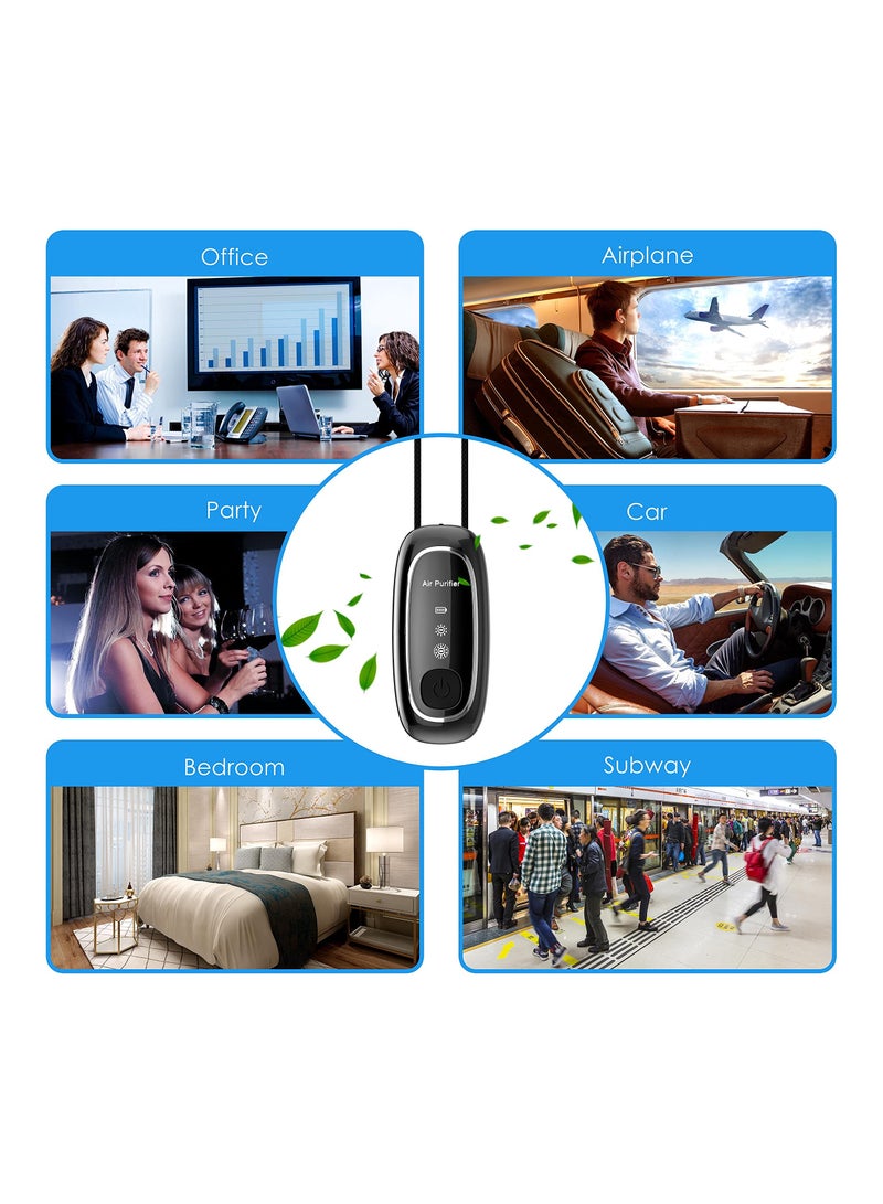SYOSI منقي هواء شخصي، منقي هواء محمول، مؤين على شكل قلادة، مولد أيونات سالبة بتروسين، يخلق مساحة شخصية نظيفة، يمكن ارتداؤه في أي مكان للسفر والطائرة والمكتب والمنزل، أسود - Image 4