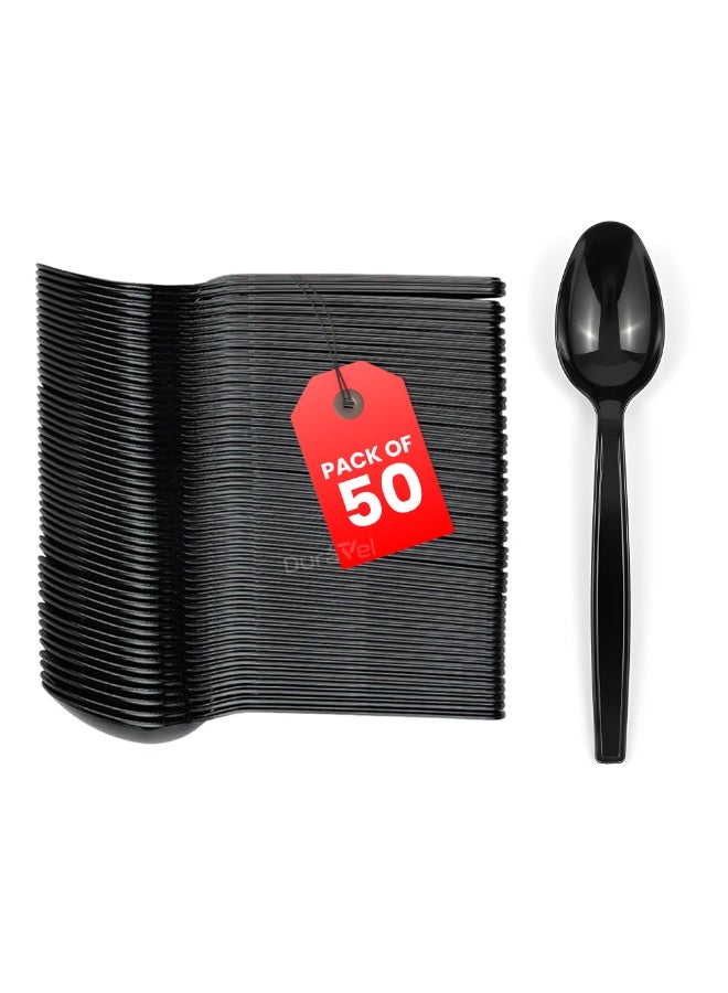 Duravel Disposable Plastic Spoons,Pack of 50,Heavy Duty Black Cutlery - Plastic Utensils - Perfect for Parties and Restaurants - Image 1
