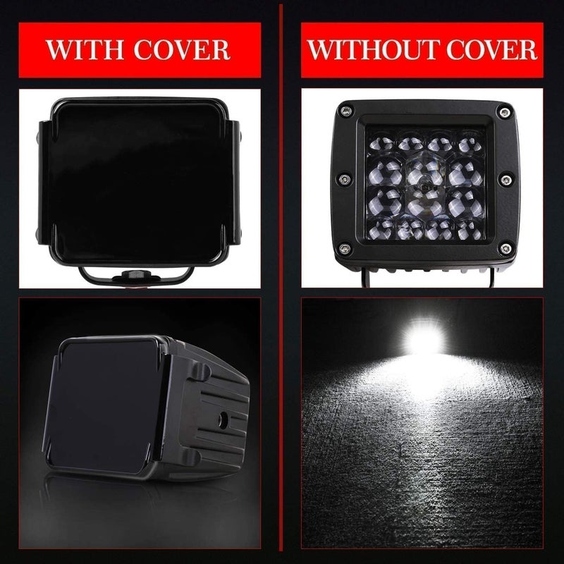 AKD Part 3 Inch LED Pods Covers 2PCS Square LED Cube Lights Black Covers PC Protective Lens 3X3 Pod Light Covers for Offroad Driving Fog Ditch Lights - Image 3