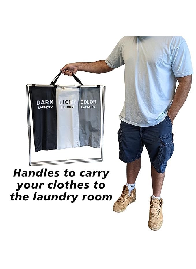 ONTRIP 3 Section Laundry Basket for Dark Light and Color Clothes Hamper Collapsible Design with Carry Handle 26 Long x 15 Wide x 235  - Image 3
