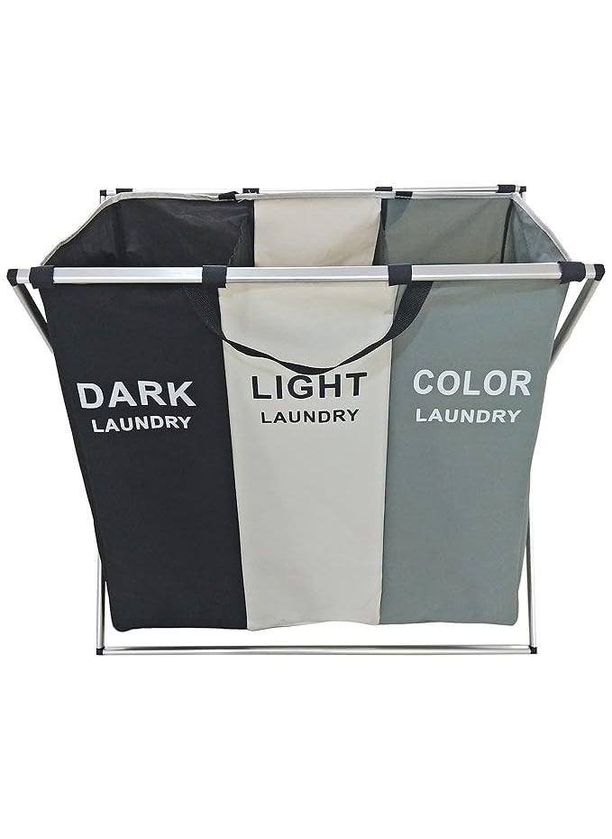 ONTRIP 3 Section Laundry Basket for Dark Light and Color Clothes Hamper Collapsible Design with Carry Handle 26 Long x 15 Wide x 235  - Image 1