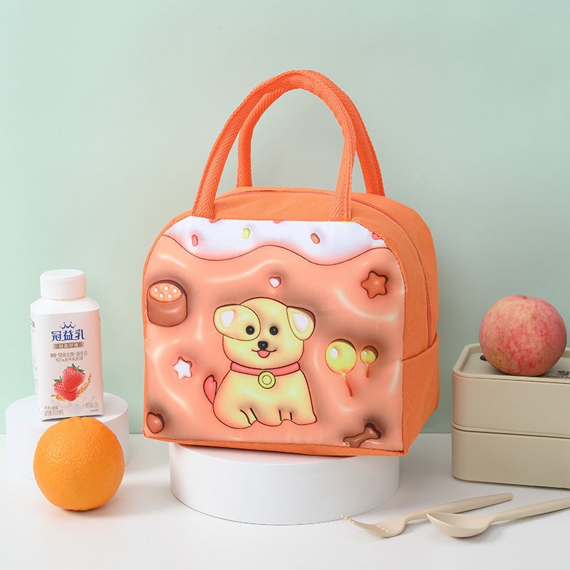 3D Cartoon Insulation Bag Childrens Portable Insulation Bag Oxford Cloth Lunch Bag Cute Lunch Bag Student Lunch Box Bag Brown Puppy 