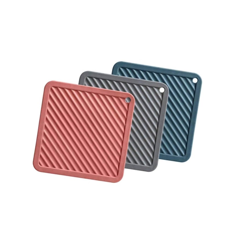 KRIVETY Silicone Trivet Mat NonSlip InsulationHeat Proof Resistant Trivet Mat Pad for Hot Pan and Pot Pads Counter Mat Heat Resistant Tablemat or Placemats Size63 Square Pack of 3 - Image 1