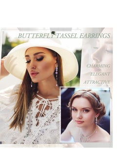 SYOSI Tassel Chain Earrings, Butterfly Cuff Tassel Chain Earrings, Butterfly Stud Drop Dangle Earrings, Long Crystal Butterfly Earrings, Purple Butterfly Long Tassel Earrings 6 Pairs  - Image 4
