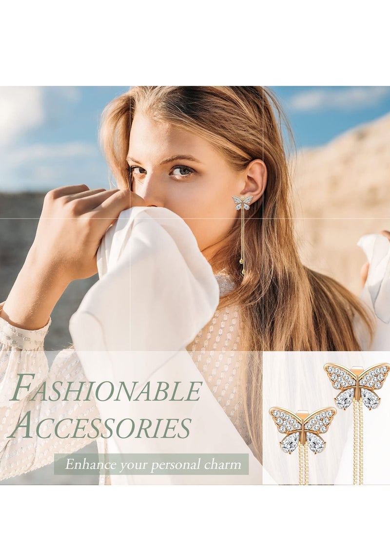 SYOSI - Tassel Chain Earrings, Butterfly Cuff Tassel Chain Earrings, Butterfly Stud Drop Dangle Earrings, Long Crystal Butterfly Earrings, Purple Butterfly Long Tassel Earrings 6 Pairs - Image 1