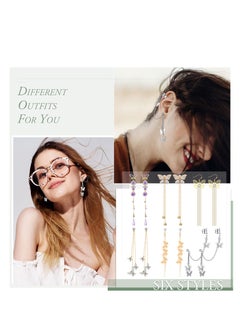 SYOSI Tassel Chain Earrings, Butterfly Cuff Tassel Chain Earrings, Butterfly Stud Drop Dangle Earrings, Long Crystal Butterfly Earrings, Purple Butterfly Long Tassel Earrings 6 Pairs  - Image 3