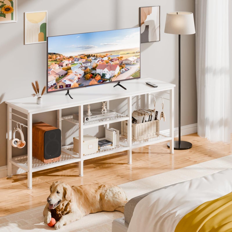 Furologee TV Stand for TVs up to 55 Inch, Entertainment Center with Open Storage Shelves, Media Console Table with Soundbar Shelf for Living Room, Bedroom, White - Image 5