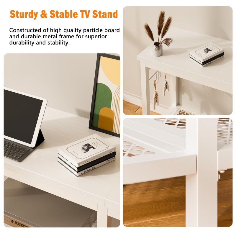 Furologee TV Stand for TVs up to 55 Inch, Entertainment Center with Open Storage Shelves, Media Console Table with Soundbar Shelf for Living Room, Bedroom, White - Image 4