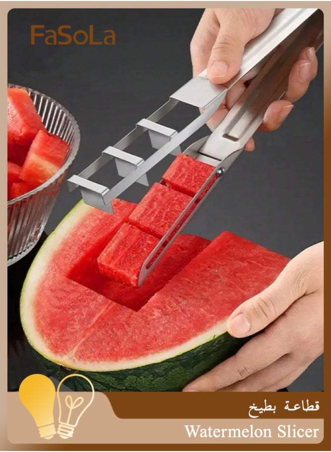 Fasola Watermelon Slicer, Stainless Steel Fruit Cutter Tool, 23.5 cm Manual Kitchen Tool for Cube Cutting, Mess-Free Food Prep Tool for Home and Gatherings (Silver) - Image 1