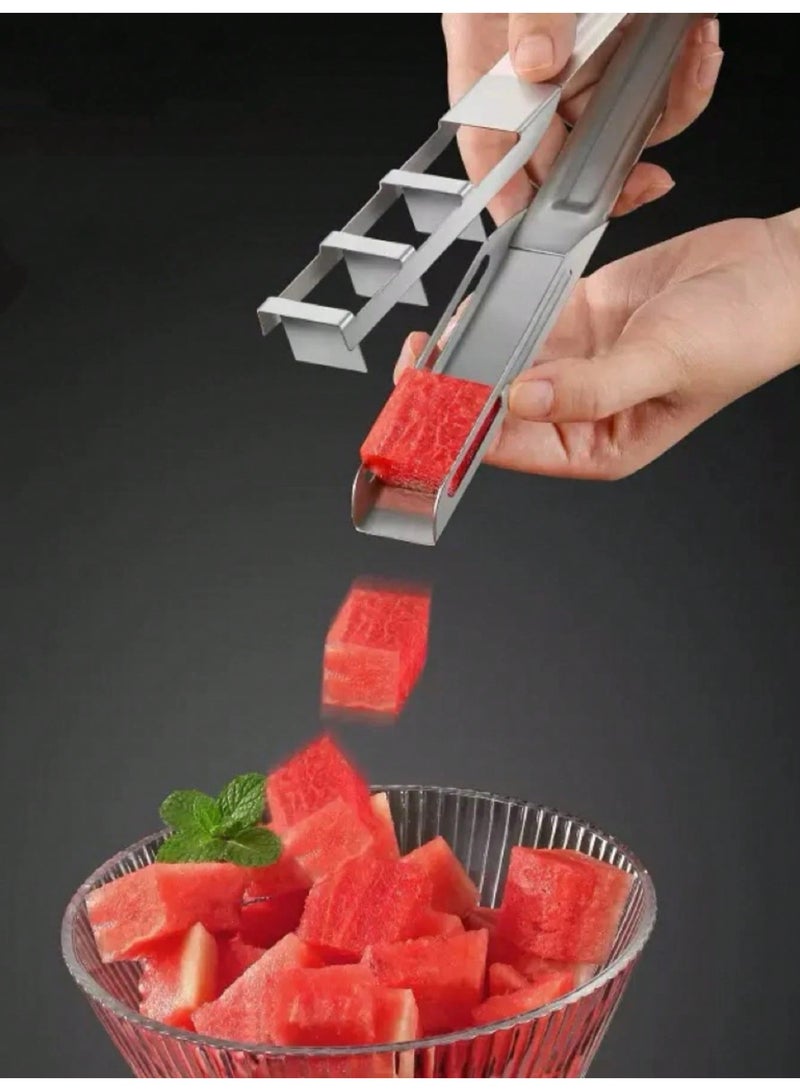 Fasola Watermelon Slicer, Stainless Steel Fruit Cutter Tool, 23.5 cm Manual Kitchen Tool for Cube Cutting, Mess-Free Food Prep Tool for Home and Gatherings (Silver) - Image 3