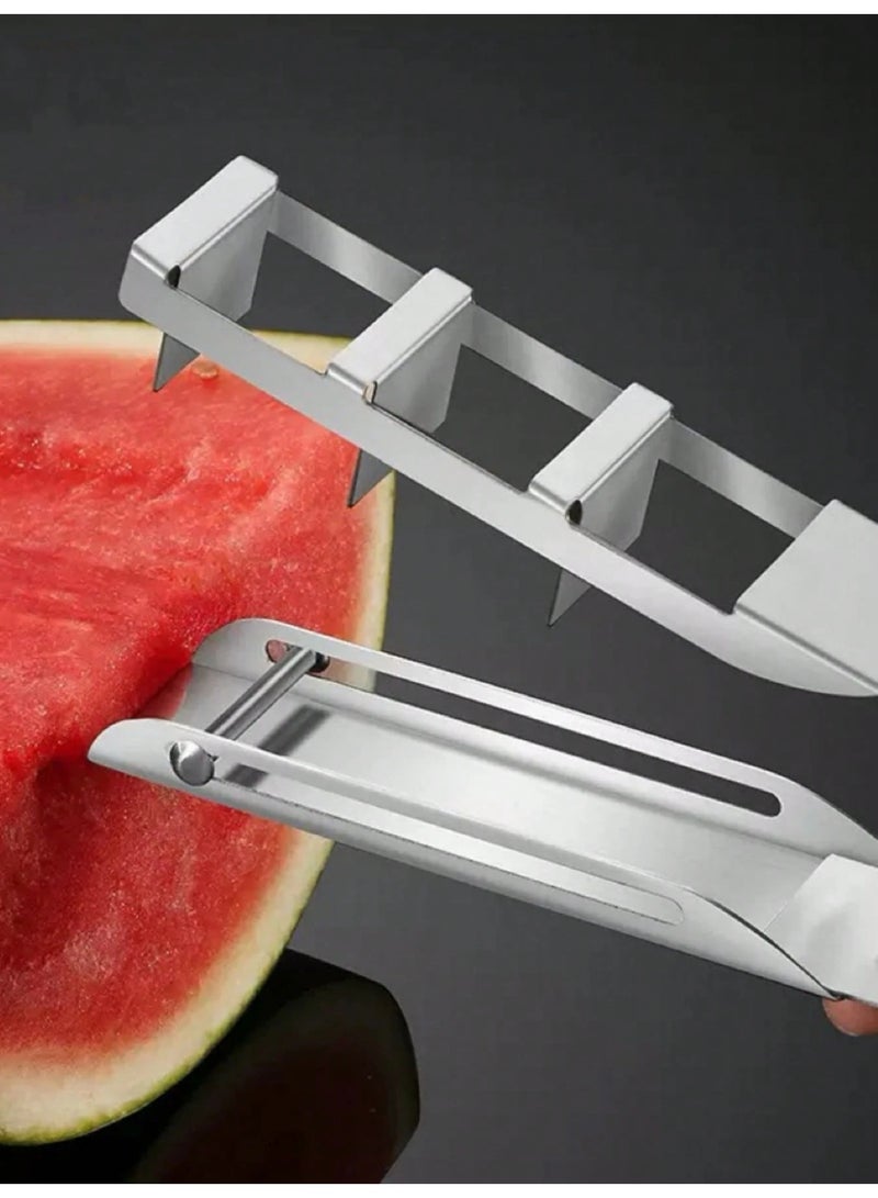 Fasola Watermelon Slicer, Stainless Steel Fruit Cutter Tool, 23.5 cm Manual Kitchen Tool for Cube Cutting, Mess-Free Food Prep Tool for Home and Gatherings (Silver) - Image 4