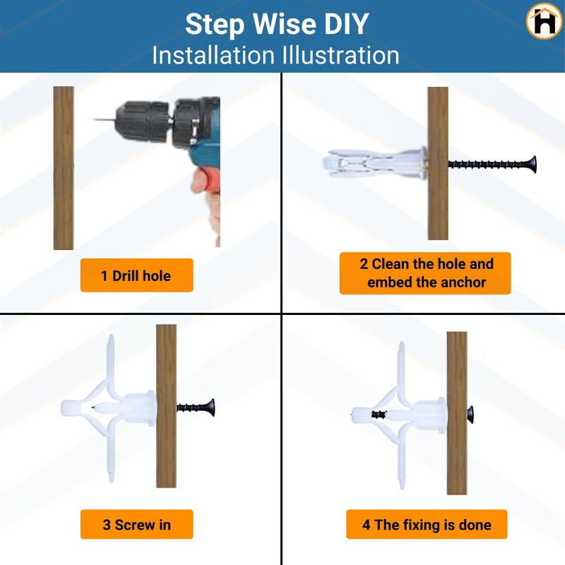 Homdum دبوس جاف قابل للتبديل - قابس نايلون على شكل فراشة مقاس 10 × 35 مم 20 قطعة مع براغي جاف 20 قطعة إجمالي العناصر 40 قطعة. - Image 5