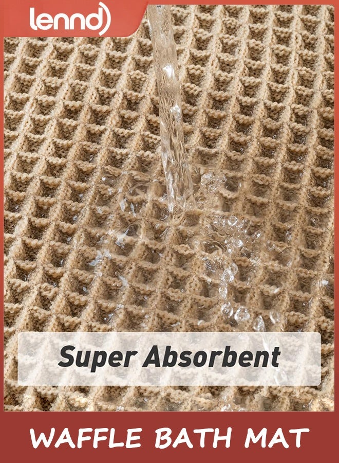LENND Upgraded Waffle Bath Mat, Super Absorbent Non Slip Bath Mats for Bathroom Floor, Machine Washable Bathroom Rugs with Tassels, Rubber Backed Bathroom Mats, Ultra - Image 3