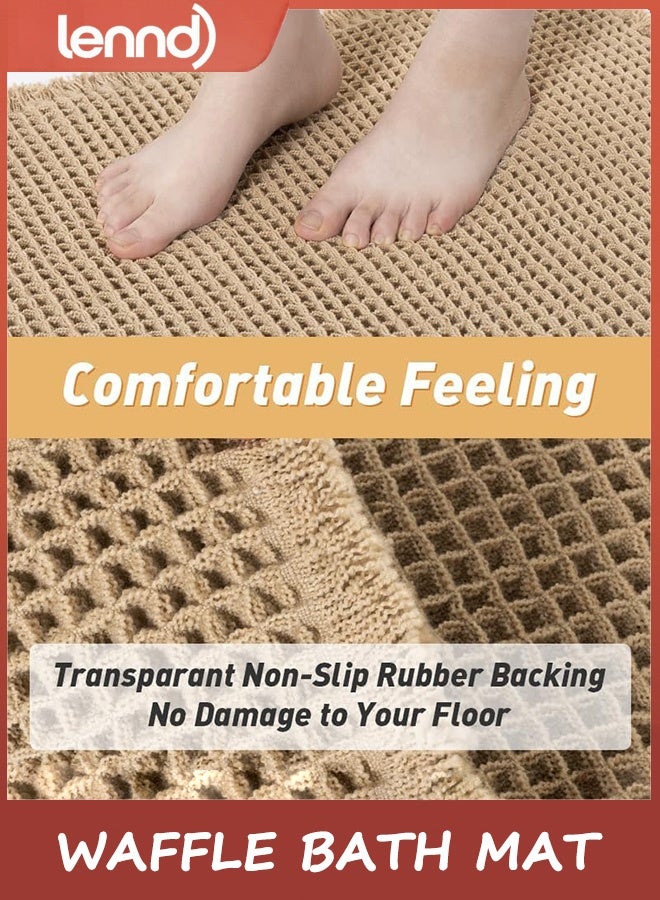 LENND Upgraded Waffle Bath Mat, Super Absorbent Non Slip Bath Mats for Bathroom Floor, Machine Washable Bathroom Rugs with Tassels, Rubber Backed Bathroom Mats, Ultra - Image 4