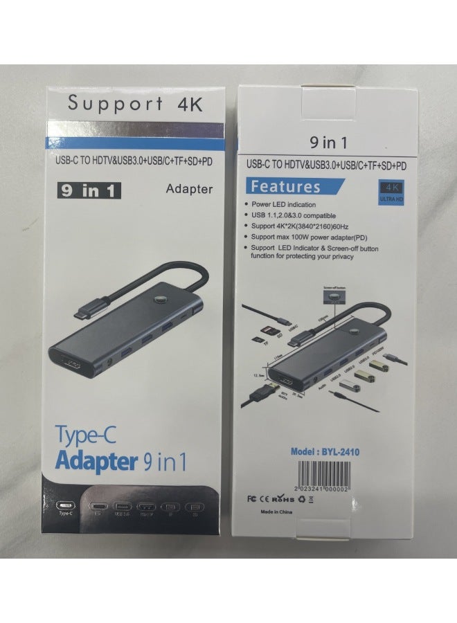 Seven-In-One USB 3.0 Expansion Dock Converter Splitter Adapter For Apple Computer Type-C Multi-Function Wired Extension Dock-Number Of Interfaces:Nine-in-one (2410) One-touch Information Screen  - Image 1