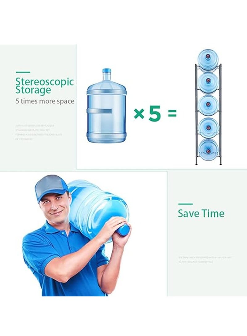 5 Bottles Storage Rack 5 Tier Reinforced Carbon Steel Heavy Duty Water Cane Jug Holder Cooler Organizer Shelf for Home Kitchen Office Garages Restaurant Gym Stand Shelves  - Image 4