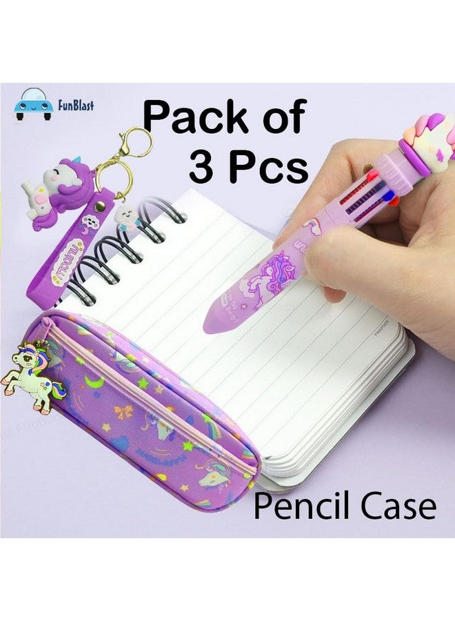 فنبلاست مجموعة أقلام فن بلاست للبنات - عبوة من 3 قطع هدايا يونيكورن، مجموعة من حافظة أقلام، 10 أقلام ملونة وسلسلة مفاتيح، مجموعة أدوات مكتبية كاواي، مجموعة هدايا، هدايا عيد ميلاد (أرجواني) - Image 3