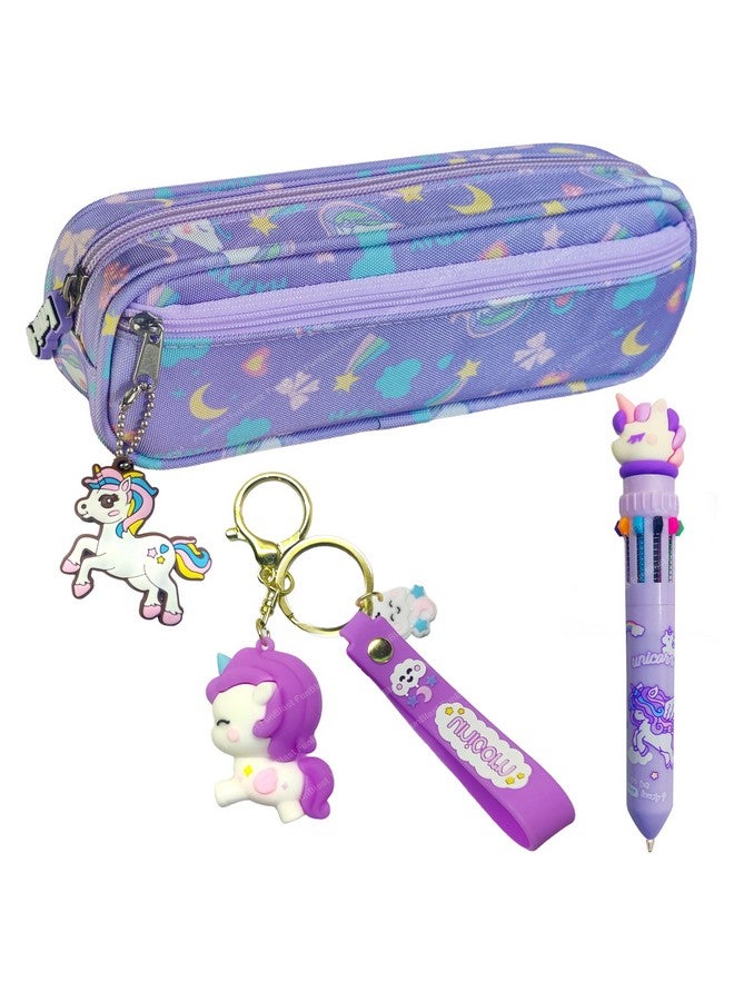 فنبلاست مجموعة أقلام فن بلاست للبنات - عبوة من 3 قطع هدايا يونيكورن، مجموعة من حافظة أقلام، 10 أقلام ملونة وسلسلة مفاتيح، مجموعة أدوات مكتبية كاواي، مجموعة هدايا، هدايا عيد ميلاد (أرجواني) - Image 1