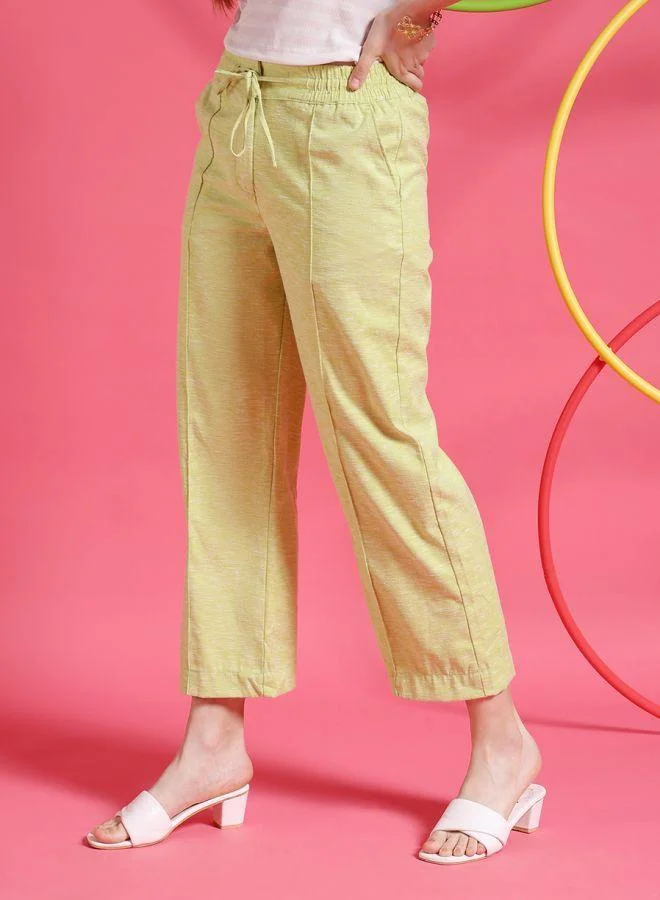 Freehand  Women Straight Fit Solid Mid-Rise Elasticated Trousers for Women | Best Price UAE