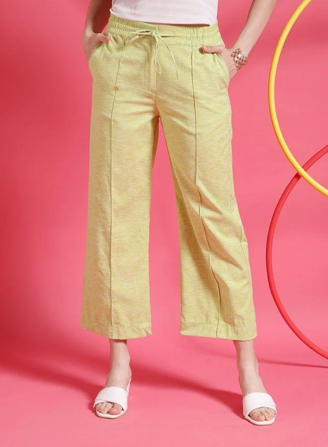 Freehand  Women Straight Fit Solid Mid-Rise Elasticated Trousers for Women | Best Price UAE