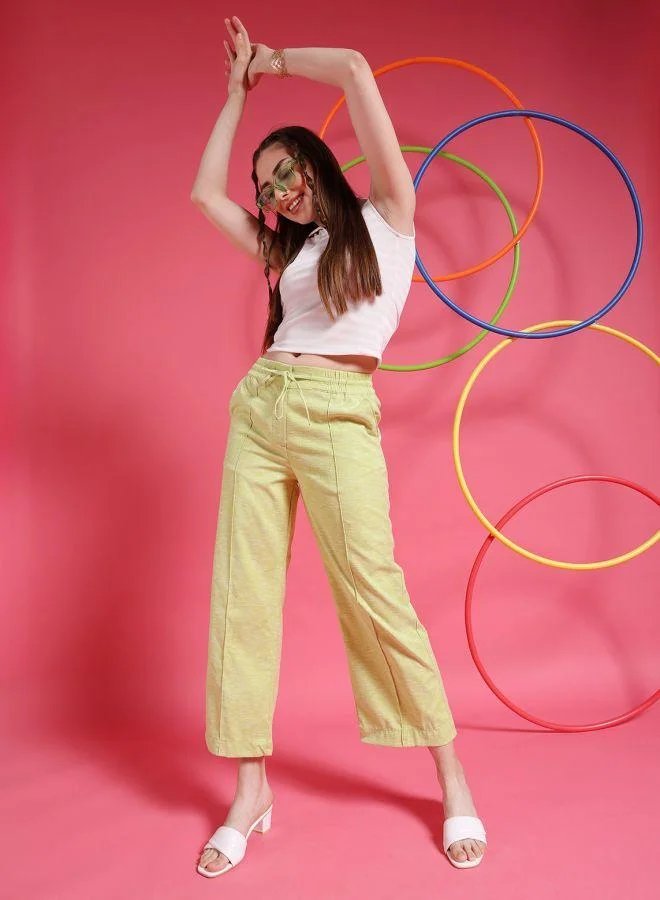 Women Straight Fit Solid Mid-Rise Elasticated Trousers