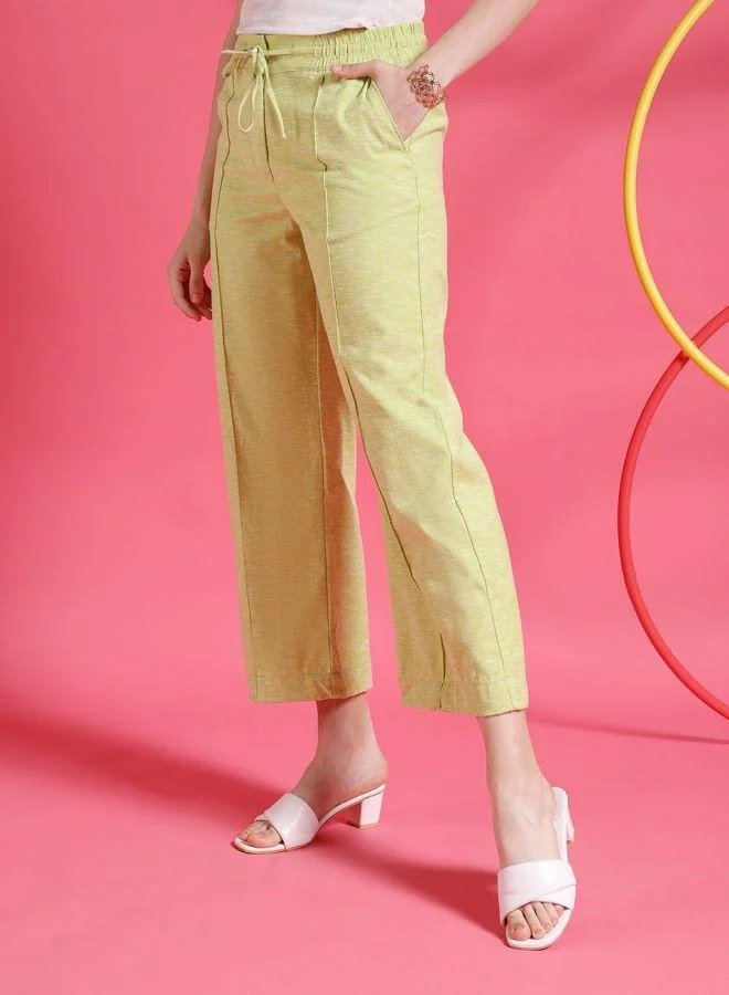 Freehand  Women Straight Fit Solid Mid-Rise Elasticated Trousers for Women | Best Price UAE