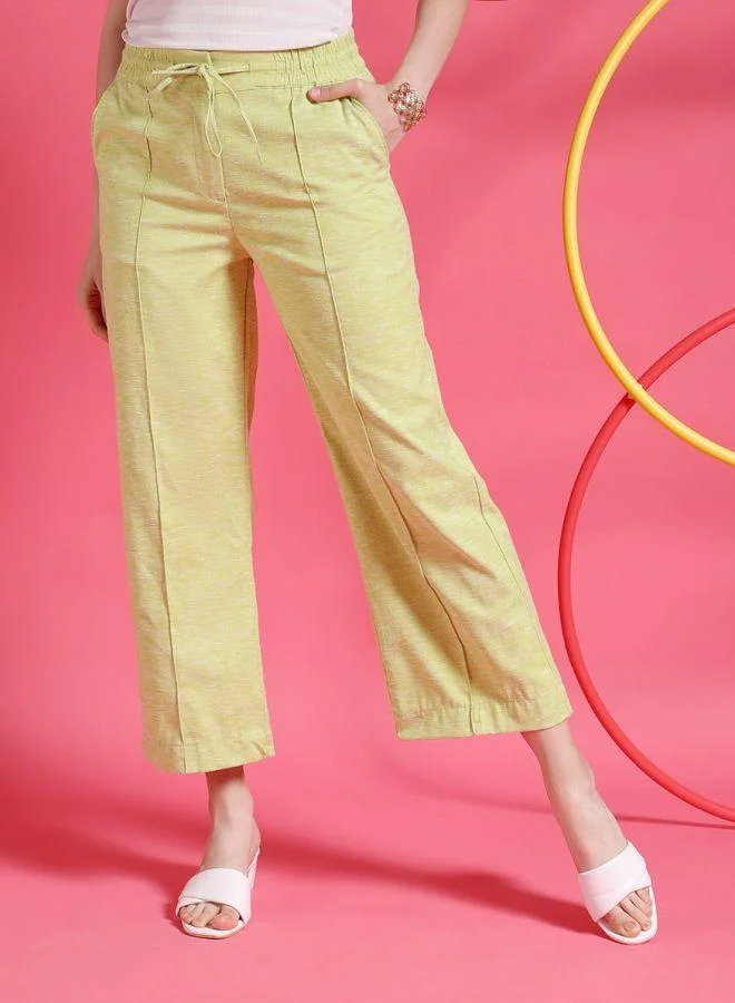 Freehand  Women Straight Fit Solid Mid-Rise Elasticated Trousers for Women | Best Price UAE