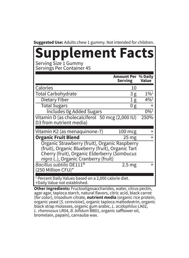 Garden of Life Vitamin D3+K2 Gummies with Prebiotics&Probiotics for Digestion,2000 IU Vitamin D3+100mcg K2 for Bone&Immune Health for Adults,Vitamin Code,Non-GMO,Gluten-Free,45 Raspberry Lemon Gummies - Image 5