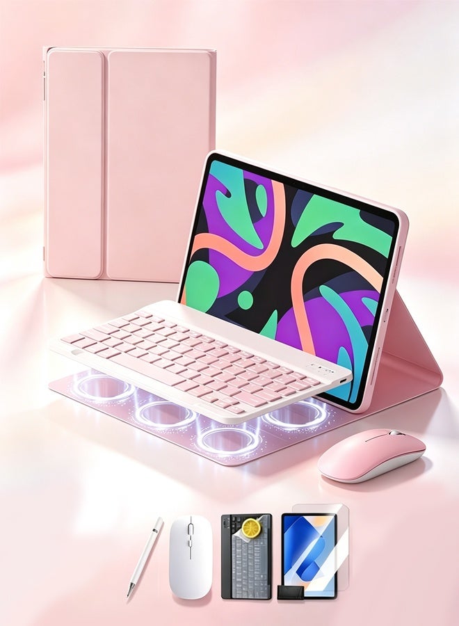 ديدا كوسموس حافظة لوحة مفاتيح مغناطيسية لجهاز iPad الجيل الحادي عشر (طراز A16 لعام 2025) والجيل العاشر (مقاس 10.9 بوصة) — تتميز بلوحة مفاتيح، وحامل ثلاثي الطي، وتصميم "فوليو" (Folio)، ووظيفة التنشيط/السكون التلقائي؛ طقم هدايا (يتضمن واقي شاشة 2 في 1، وسدادات حماية من الغبار، وقلم لمس) – لون وردي. - Image 1
