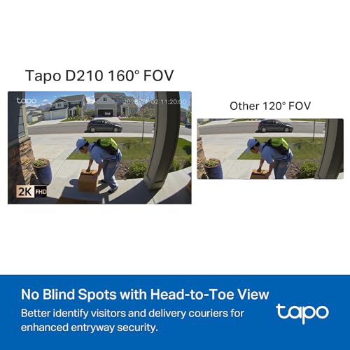 tapo كاميرا جرس الباب الذكي Tapo من TP-Link لاسلكية مع جرس، 2K مع رؤية ليلية ملونة كاملة وأضواء كاشفة، بدون رسوم شهرية، مكالمة رنين، زاوية رؤية عريضة 160°، كشف ذكي مجاني، تخزين محلي، D210 - Image 2