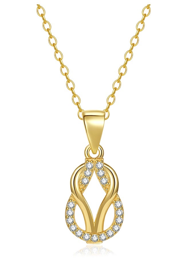 Moonmory Original Design Simple 18K Gold Plated 925 Sterling Silver Double Knot Pendant Necklace For Women With White Cubic Zirconia 50cm Adjustable Chain Fashion Jewelry Best Gift for Ramadan Mother’s Day Valentine - Image 1