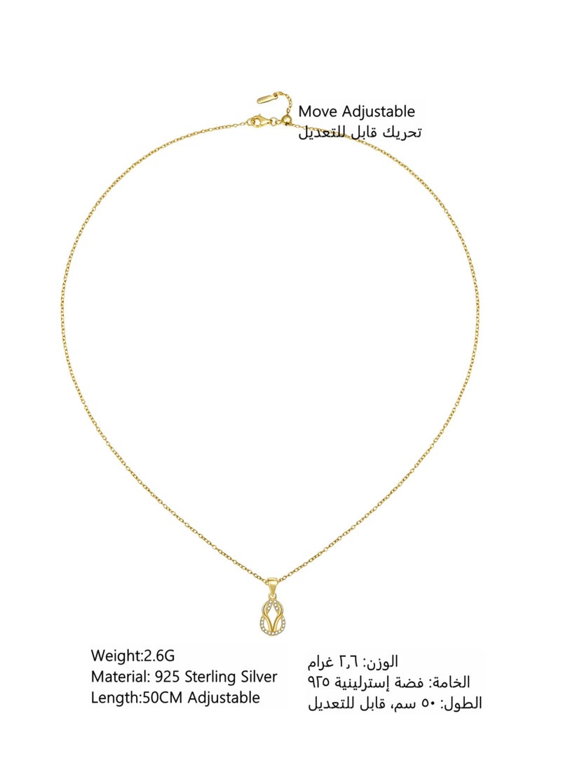 Moonmory Original Design Simple 18K Gold Plated 925 Sterling Silver Double Knot Pendant Necklace For Women With White Cubic Zirconia 50cm Adjustable Chain Fashion Jewelry Best Gift for Ramadan Mother’s Day Valentine - Image 2