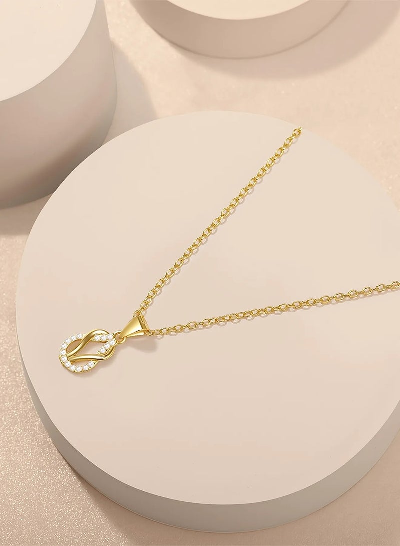 Moonmory Original Design Simple 18K Gold Plated 925 Sterling Silver Double Knot Pendant Necklace For Women With White Cubic Zirconia 50cm Adjustable Chain Fashion Jewelry Best Gift for Ramadan Mother’s Day Valentine - Image 4