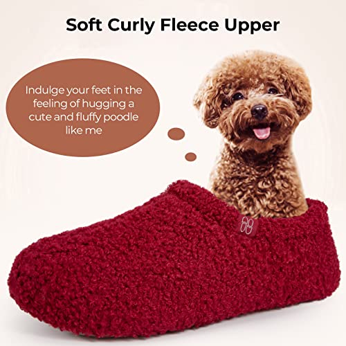 HomeTop Women's Fuzzy Curly Fur Memory Foam Loafer Slippers Bedroom House Shoes with Polar Fleece Lining (9-10, Wine Red) - Image 3