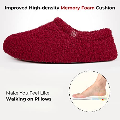 HomeTop Women's Fuzzy Curly Fur Memory Foam Loafer Slippers Bedroom House Shoes with Polar Fleece Lining (9-10, Wine Red) - Image 4