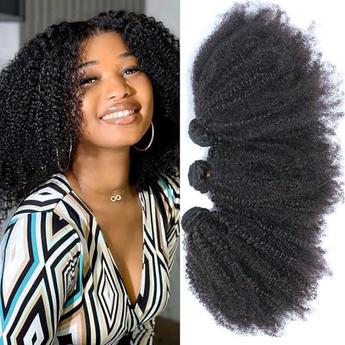 feibin Mongolian Afro Kinky Curly Human Hair Bundles 14 14 14 Inch 4B 4C Curly Hair Weave Virgin Hair Coily Afro Kinkys Bulk Curly Bundle Human Hair Natural Black Color - Image 1