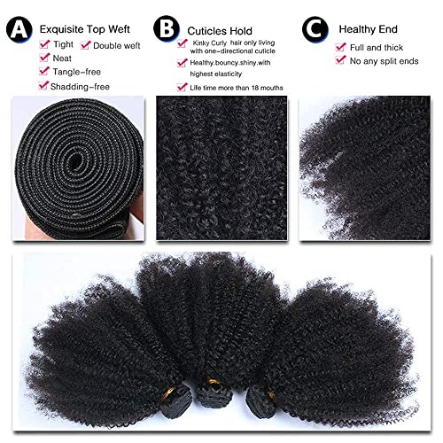 feibin Mongolian Afro Kinky Curly Human Hair Bundles 14 14 14 Inch 4B 4C Curly Hair Weave Virgin Hair Coily Afro Kinkys Bulk Curly Bundle Human Hair Natural Black Color - Image 2