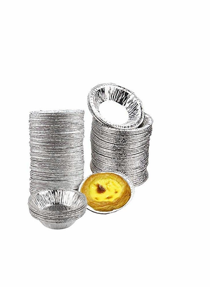 100 Foil Muffin and Pie Trays, Mini Egg Tart Cases, Aluminium Pastry Dishes for Baking - Image 1