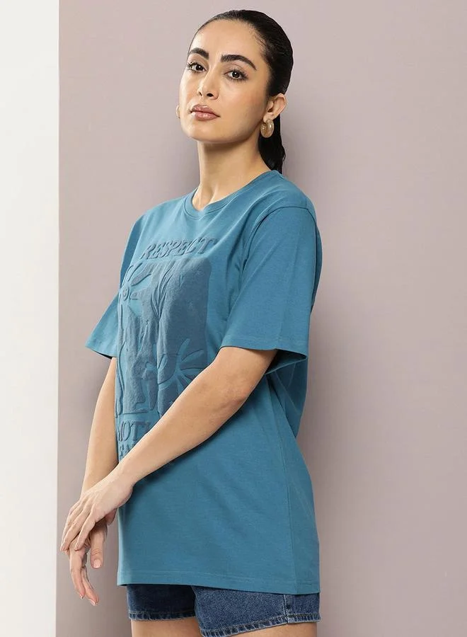 Dillinger Oversized Embossed Print Combed Cotton T-Shirt by Styli