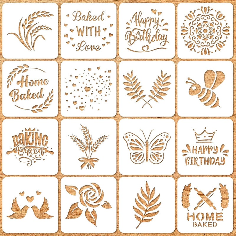 Romooa 20 Pieces Bread Stencils Artisan Bread Stencil Baking Stencil Set Cook Stencil Baking Template Tool, Cake, Pie, or Cookie Stencils Template Mold for Decorating, 20 Styles - Image 1