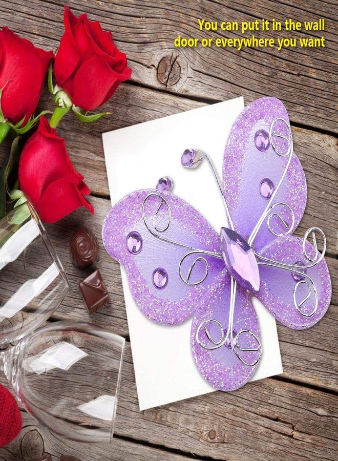 Hongzer Mesh Butterfly, 24pcs Sheer Mesh Wire Glitter Butterfly Wedding Party Clothing Decoration DIY Supplies(Purple) - Image 2